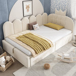 L-Shaped Upholstered Daybed with Hydraulic Storage and Crown-Lattice Design, 90x190cm, Beige Velvet