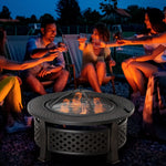 Fire Bowl, Poker, Spark Guard, Round Fire Pit, Steel Black