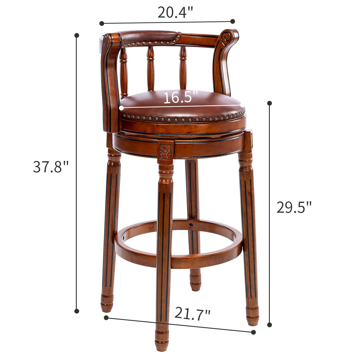 Bar Stools 360° Swivel with Backs Counter Height - Cow Top Leather Wooden