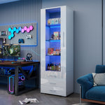 Display Cabinet Freestanding LED Glass 3 Drawers 60x35x180cm, High-Gloss White