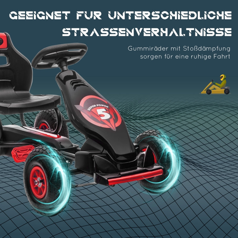 Children's Go-Kart with Pedals and Adjustable Seat, Red and Black
