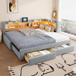 3-in-1 Extendable Sofa Bed 90x200cm with LED & Drawers, Wood