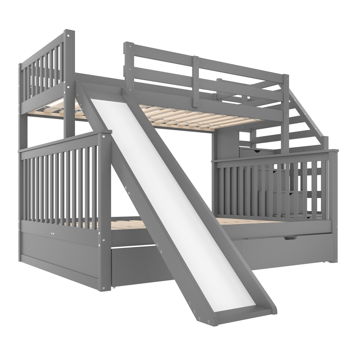 Bunk Bed with Drawers & Slide, 90x200/140x200, Grey
