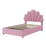 Upholstered Double Bed 90x200cm Floral Headboard Hydraulic Storage Velvet Beige/Pink