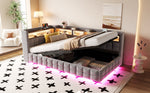 Multifunctional Upholstered Sofa Bed with Hydraulic Storage, LED and USB Ports, Light Grey Velvet