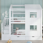 Bunk Bed with Stair Wardrobe, Storage, Window/Roof, 90x200cm, Pine/MDF/Plywood White