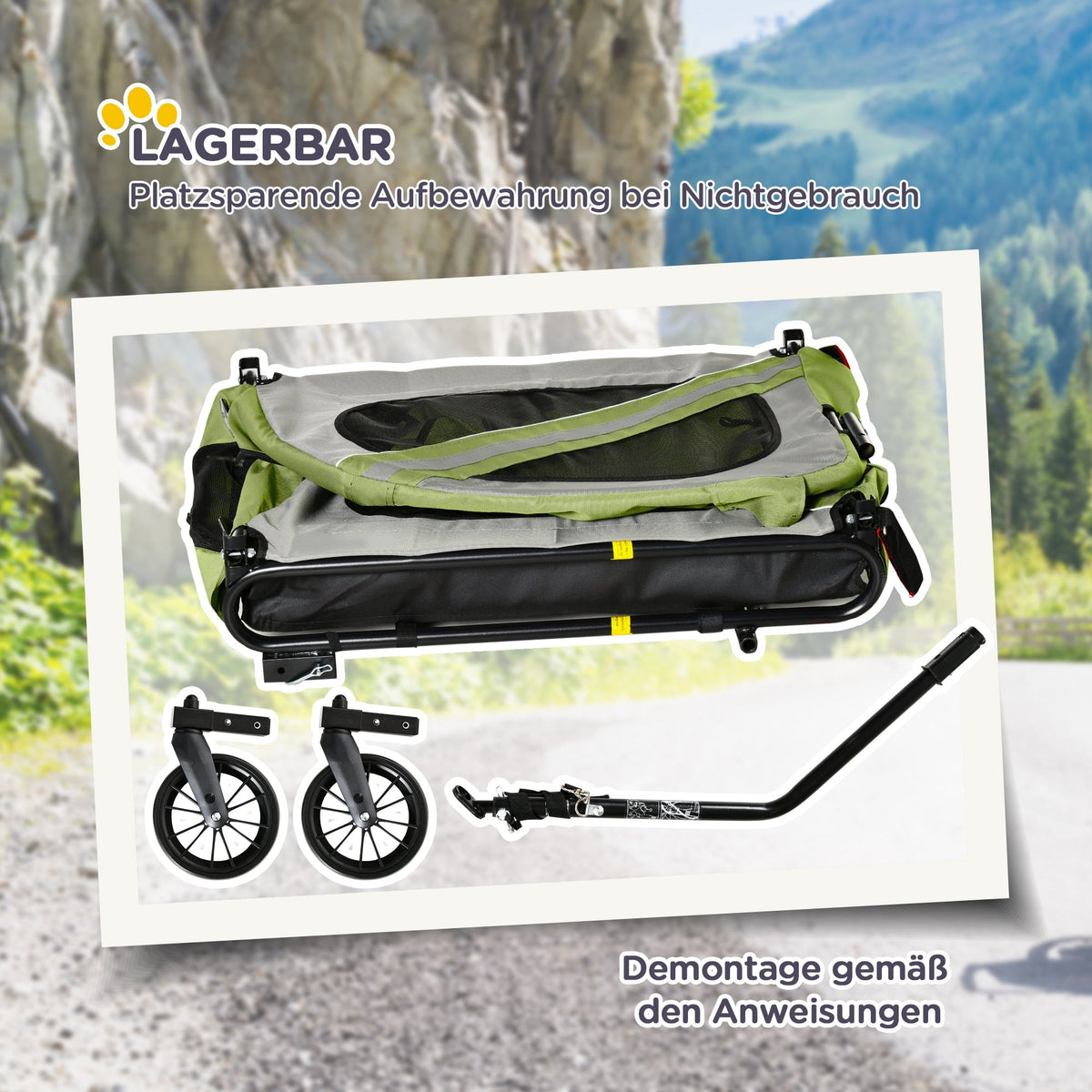 Dog Trailer & Stroller, 2-in-1, Reflectors, Oxford Fabric Green