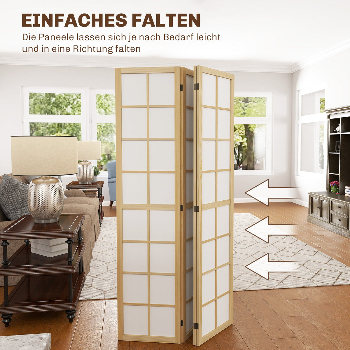 Folding Screen 4-part 160 x 170 cm Room Divider Natural