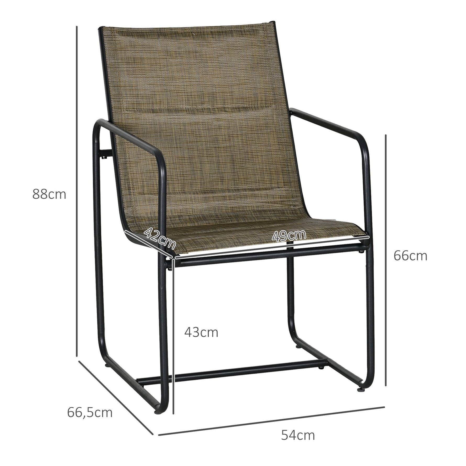 Balcony Chairs, Set of 2, Armrests, Breathable, Metal, Brown