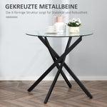 Coffee Table, Round Glass Side Table with Safety Glass, Black Metal Frame