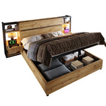 Upholstered Double Bed 160x200cm Hydraulic Storage LED, Beige Linen