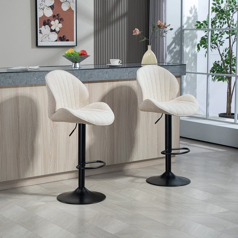 Bar Stools Set of 2, Adjustable Swivel with Fabric Cover, Steel Frame Beige
