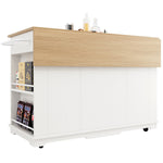 Kitchen Island Cabinet Tempered Glass Worktop Storage - White