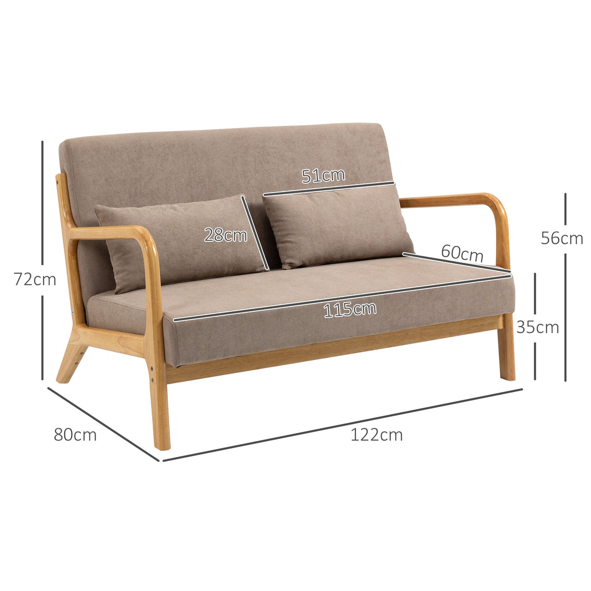 2-Seater Sofa Loveseat, Cushions, Velvet Look, Light Grey