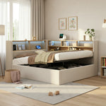 Daybed with Hydraulic Storage, LED, USB and Backrest, 140x190cm, Beige Velvet