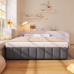 Upholstered Bed with Hydraulic Storage and No Headboard, 140x200cm, Grey Linen