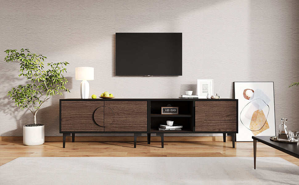 TV Cabinet Lowboard 180cm 2 Cabinets Open Shelves for 80 Inch TV - Dark Walnut