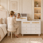 Dressing Table with Jewelry Cabinet & 10 Drawers, White