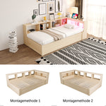 Sofa Bed 90x200cm with Hydraulic Storage & LED, Wood Color