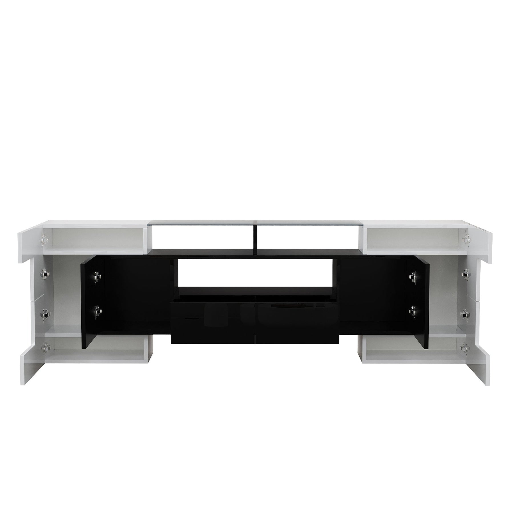 TV Cabinet Low Panel 200cm LED Lighting Modern Design High-Gloss White and Black