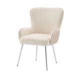 Velvet Dining Chair Set of 2 Armrests Lumbar Support Adjustable Silver Legs - Beige