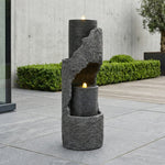 Garden Fountain with LED Lighting, Water Pump and Decorative Basin, Grey Artificial Stone