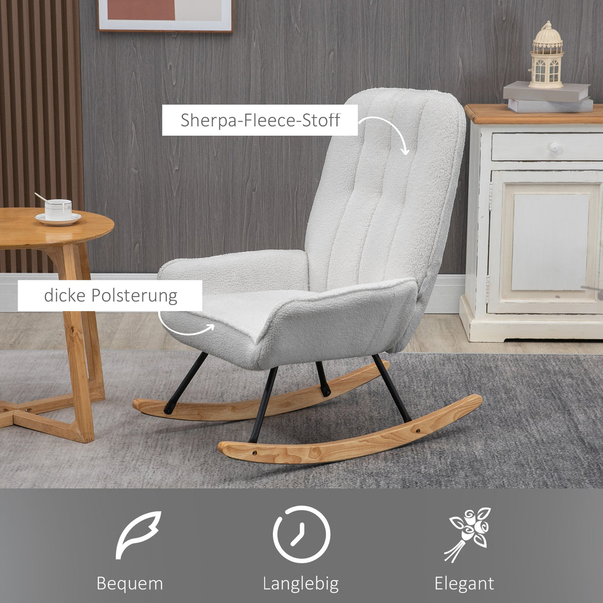 Rocking Chair Upholstered Relaxing 150 kg Sherpa Fleece Grey