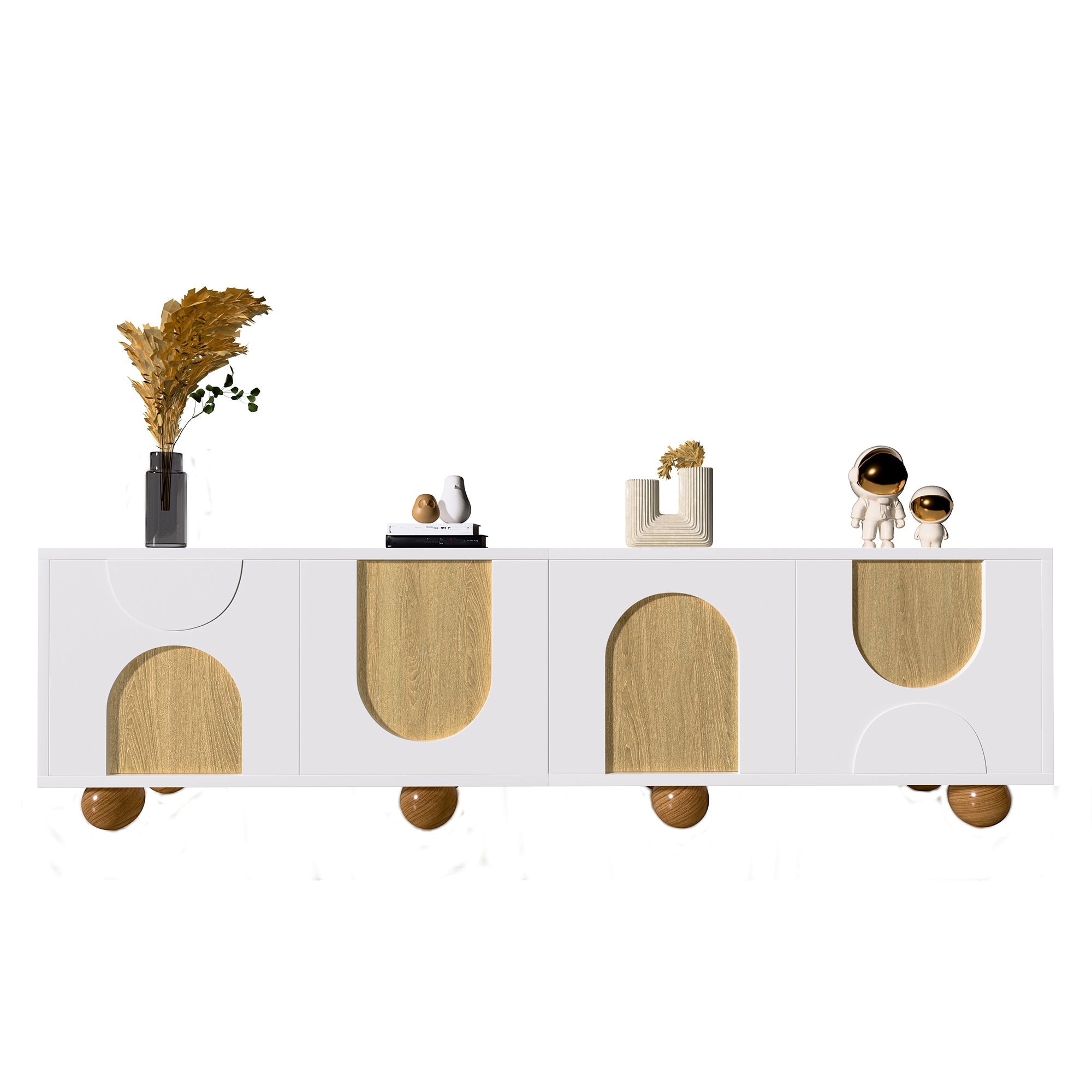 Low TV Stand 4 Doors 175cm - Vintage Wood Grain