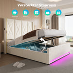 Hydraulic Storage Bed with LED & USB, 160x200 cm, Velour