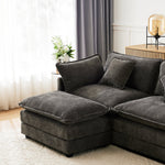 L-Shaped Corner Sofa with Footrest, 3-Seater Upholstered, Chenille Fabric
