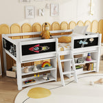 Mid-Sleeper Bed with Storage Shelves and Ladder, 90x200cm, White Pine Wood