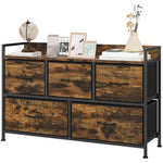 Chest of Drawers, 5-Drawer Fabric, Steel Frame, Rustic Brown