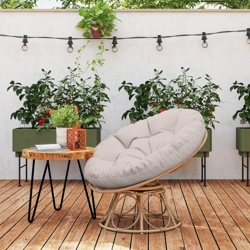 Papasan Chair, 360° Rotatable Wicker, Light Gray