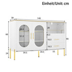 Sideboard Cabinet, 2 Drawers 2 Glass Doors Modern, White Gold Accents