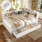 Daybed with 2 Drawers and USB Charging Ports, 140 x 200 cm, White Chipboard