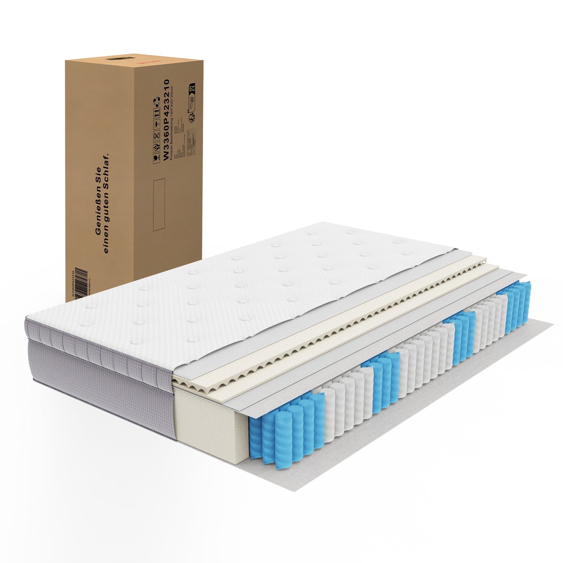 7-Zone Pocket Spring Mattress, 160x200 H3 Ergonomic Design with Comfort Foam, OEKO-TEX Certified White