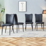 Dining Chair Modern Minimalist PU Leather Back Metal Legs - Black