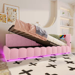 Daybed with LED Light, Hydraulic Storage and USB Charging, Pink Imitation Fleece