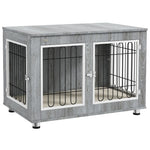 Dog Cage, Pet Crate with Cushion, 2 Locks, Grey