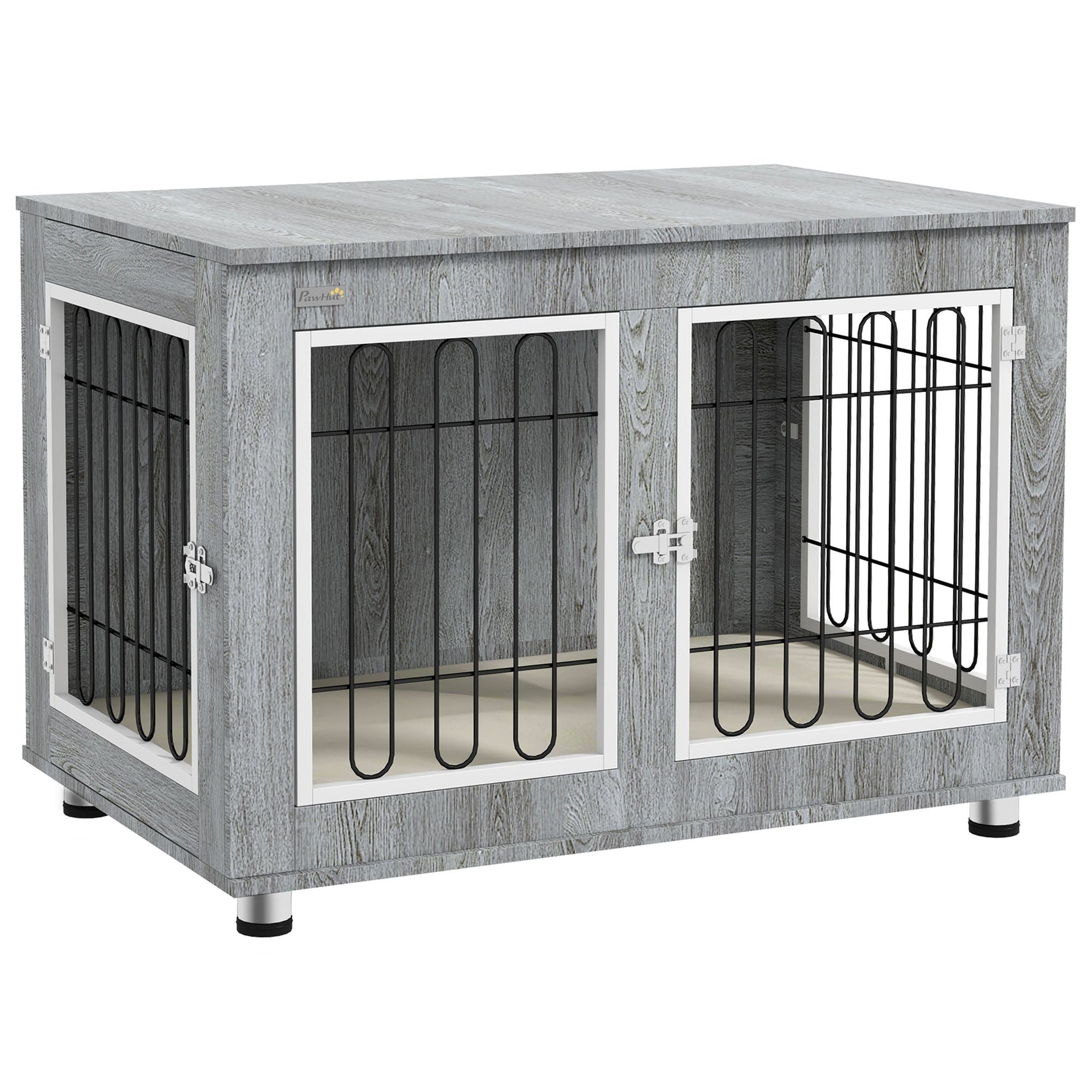 Dog Cage, Pet Crate with Cushion, 2 Locks, Grey