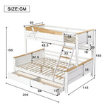 Bunk Bed with Windmill, Shelves & Drawers, Pine + MDF, White + Natural