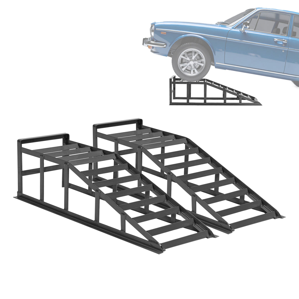 Car Ramps 2000kg Capacity Height-Adjustable Non-Slip Surface Grey