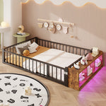 Metal Flatbed 140x200 cm with Lockers & LED Lights, Black