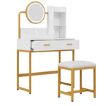 Modern Dressing Table with LED Mirror, Stool & Power Outlets, White