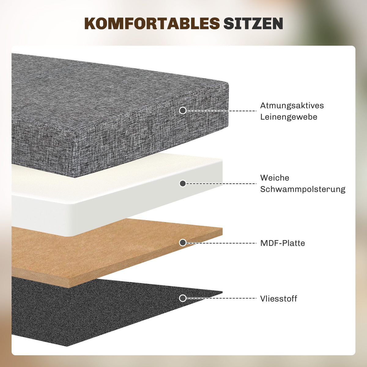 Folding Storage Bench, Separate Containers, Linen-Look, Dark Gray