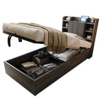 Wooden Bed, 90x200 cm Hydraulic with Storage & USB/Type-C, Grey