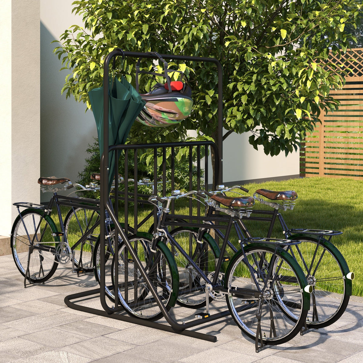 DURHAND Bicycle Stand, Weatherproof 4-Bicycle, Steel Black