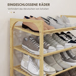 Shoe Rack, 4 Tiers, 12 Pairs, Bamboo Natural