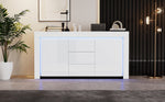 Living Room Cabinet 140cm 3 Drawers 2 Doors LED High-Gloss White