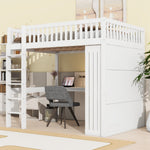 Loft Bed 140x200cm Desk Wardrobe 3 Drawers Storage Stairs - White